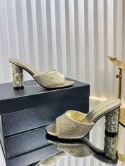CHANEL 26S EMBELLISHED HEELED SANDALS 80 MM IN GOLD LAMBSKIN