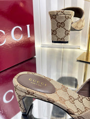 GUCCI 26S HIGH-HEELED SANDALS 45 MM IN WARM BEIGE CANVAS