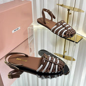 MIUMIU 26S SLINGBACK SANDALS IN DARK BROWN AND WHITE CALFSKIN