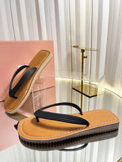 MIUMIU 26S THONG FLAT SANDALS IN BLACK CALFSKIN