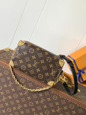 SPEEDY TRUNK BAG 20 IN BROWN MONOGRAM COATED CANVAS AND BLACK CALFSKIN