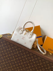 SPEEDY BANDOULIÈRE 21 IN WHITE AND PINK MONOGRAM CANVAS