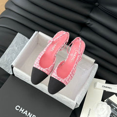 HIGH SLINGBACK IN LIGHT PINK TWEED AND BLACK LAMBSKIN