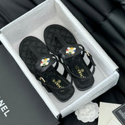 Double C Classic One-Strap Sandals Black Lambskin