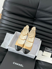 CC MARY JANE SHOES THREE STRAPS IN SEPIA BEIGE MIX BLACK LAMBSKIN