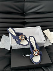NAVY BLUE FABRIC CC SLIDE SANDALS