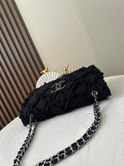 CHANEL 26S FLAP BAG 38 IN BLACK TWEED