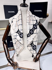 CHANEL 25S SCARF 90 IN CASHMERE SILK 737219