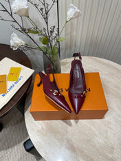 HIGH SLINGBACKS 5 CM IN BURGUNDY RED CALFSKIN