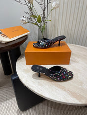 HIGH 5 CM MULES IN BLACK MONOGRAM LAMBSKIN