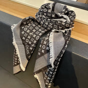 MONOGRAM SHINE SCARF 120 CM IN BLACK WOOL AND MULBERRY SILK 398194