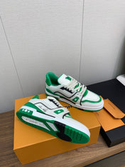 LV WOMEN'S TRAINER IN WHITE MIX GREEN CALFSKIN