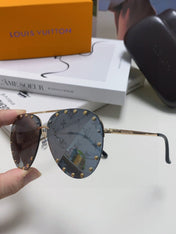PARTY PILOT SUNGLASSES 567462 IN GOLD METAL MONOGRAM LOGO ON LENS