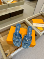 LV X TM 6AM HIGH 4 CM MULE IN NAVY BLUE MONOGRAM DENIM