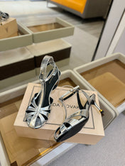 HIGH SANDALS 75 MM IN SILVER CALFSKIN