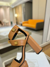 BALMAIN 25S WEDGE HEELS 105MM IN DARK BROWN CALFSKIN GOLD HARDWARE