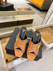 BALMAIN 25S WEDGE HEEL SANDALS 100MM IN BROWN CALFSKIN