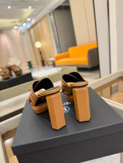 BALMAIN 25S WEDGE HEEL SANDALS 100MM IN BROWN CALFSKIN
