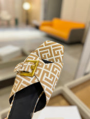 BALMAIN 26S SANDALS IN WARM BEIGE AND WHITE CANVAS