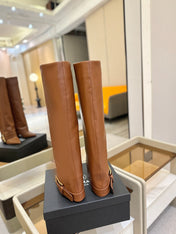 BALMAIN 26S KNEE-HIGH BOOTS 100 MM IN BROWN CALFSKIN