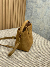 LE 37 SMALL BUCKET BAG 20 IN BROWN SUEDE GOLD HARDWARE