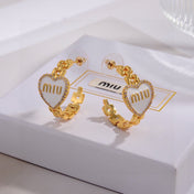 MIUMIU 26S MIU HEART LOGO HOOP EARRINGS WITH CRYSTALS IN WHITE ENAMEL AND GOLD TONE METAL 633205