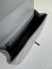 MINI FLAP BAG 20 IN LIGHT GRAY GLOSSY CALFSKIN GOLD HARDWARE