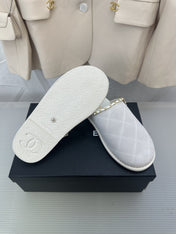 CC White Suede Gold Chain Mules