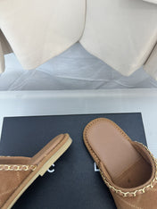 CC Brown Suede Gold Chain Mules