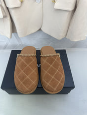CC Brown Suede Gold Chain Mules