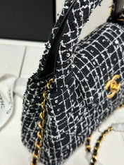 KELLY SHOPPING BAG 19 IN BLACK MIX WHITE TWEED GOLD HARDWARE