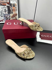 GUCCI 26S HIGH-HEELED SANDALS 50 MM IN DARK BEIGE CANVAS