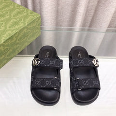 GG  Rubber Sole Logo Sandals Black Caro