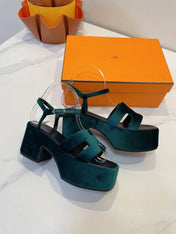 JAM 30 SANDAL IN GREEN FOREST VELVET