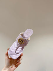 HIGH THONG MULE 55MM IN LIGHT PINK CALFSKIN WITH GOLD HARDWARE
