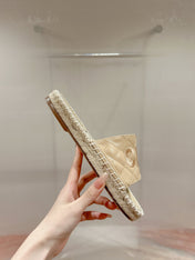 FLAT SLIPPERS IN BEIGE LAMBSKIN MIX WOVEN