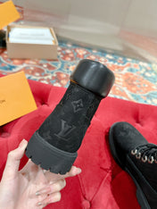 LV X TIMBERLAND ANKLE BOOT IN BLACK MONOGRAM SUEDE