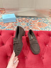 PRADA 26S LOAFERS 25MM IN CHOCOLATE BROWN SUEDE