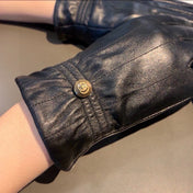 TOUCHSCREEN GLOVES WITH DOUBLE CORD TIGHTENING IN BLACK LAMBSKIN 440488