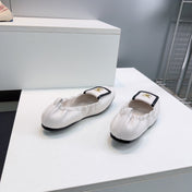 CHANEL 26S BALLERINA FLATS IN WHITE WITH BLACK TRIM LAMBSKIN