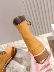 CELINE 25S SHORT MARTIN BOOTS IN MEDIUM ORANGE CALFSKIN