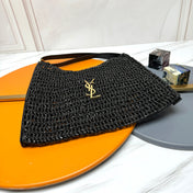 TOTE BAG 40 IN BLACK RAFFIA GOLD LOGO