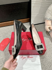 BELLE VIVIER PUMPS IN BLACK LIZARD EMBOSSED CALFSKIN