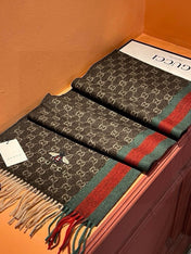SCARF 180 CM IN CAROB BROWN CASHMERE WITH BEE PATTERN 396475