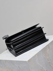 YSL 25S SUNSET MEDIUM 22 IN BLACK SHINY CALFSKIN SILVER HARDWARE
