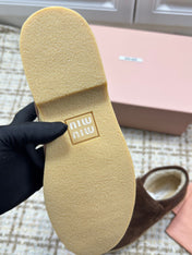 MIUMIU 26S SLIP-ON BOOTIES IN DARK BROWN SUEDE WITH SHEARLING