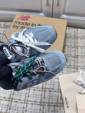 MIUMIU 26S NEW BALANCE SNEAKER MULES IN DUSTY BLUE SUEDE AND MESH