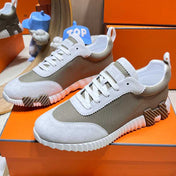 BOUNCING SNEAKER IN PALE GRAY SUEDE AND WOOD BROWN KNIT