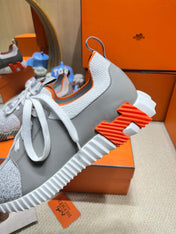 DEPART SLIP-ON SNEAKER IN WHITE MIX MOUSE GRAY KNIT AND CALFSKIN