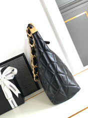 CHANEL 25S HOBO BAG 32 CM IN BLACK LAMBSKIN WITH GOLD HARDWARE